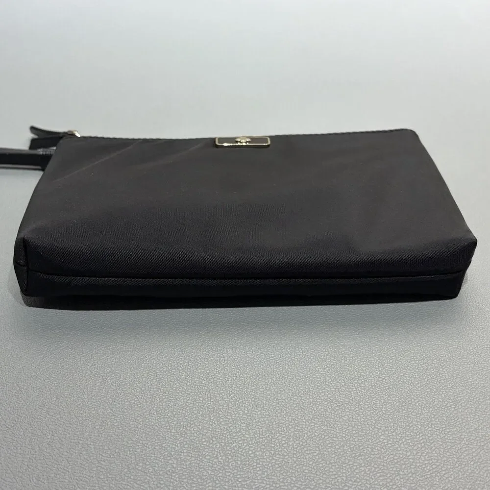 Kate Spade Dawn Medium Double Zip Wristlet Nylon Black Clutch Vegan Organizer